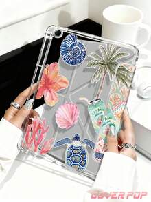 椰子樹、貝殼、牡丹花與海龜圖案平板保護殼，相容 iPad 9.7/10.2/10.5/10.9/12.9/Pro 11、第 10 代，相容 Galaxy Tab S6 Lite 10.4 吋，相容 Kindle Paperwhite 第 12 代 2024、Kindle（第 11 代 - 2024 發行），柔軟防摔，智慧支架/自動喚醒/睡眠，Y 型折疊平板保護套，支援多種觀看角度 - 彩色 - 查看 4