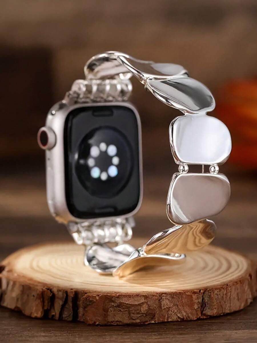 1件裝簡約優雅亮片手鍊錶帶,適用於 ,時尚女款彈性鏈條腕帶,相容 Apple 手機 - 銀色 - 查看 1