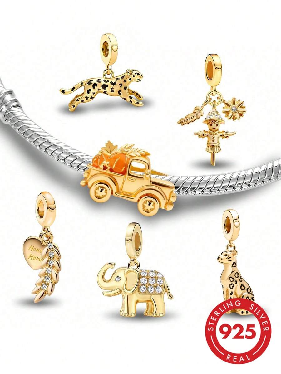 1pc 925 Sterling Silver Crouching Cheetah Charm, Suitable For Women Bracelet/Bangle DIY Jewelry Making, Exquisite Jewelry & Daily Accessory Decoration - Beads - View 1