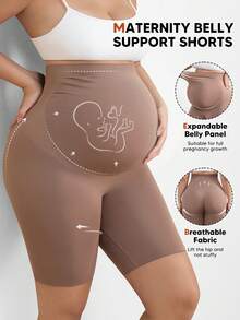 Shorts de Maternidade com Cintura Elástica Macia e Confortável para Apoio da Barriga - Caqui - Visão 1