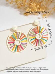 1 Pair Bohemian Vacation Style Handmade Raffia Geometric Hollow Large Hoop Earrings, Summer Fresh Sweet Ins Style Versatile Raffia Textured Hollow Hoop Earrings, Mother's Day, Wedding Season Bride Bridesmaid, Valentine's Day Gift For Friends And Lovers, Suitable For Women's Daily Vacation Party Wear - Color - View 3