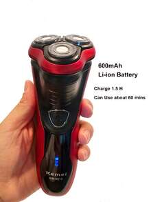 Kemei KM-9013 男士 3D 電動刮鬍刀 日常使用，乾濕兩用鬍鬚刮鬍，USB 充電式刮鬍刀，面部刮鬍機，光頭刮鬍機，電動面部護理刮鬍刀可水洗修剪器，3D 旋轉刮鬍刀 - 酒紅色 - 查看 4