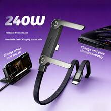 240W Fast Charging Stand Cable With E-Mark Chip, High-Speed USB Data & Power Cord, Phone Holder Design, Multi-Device Quick Charge Cable - C-c Bracket Data Cable [1.5m] - View 1