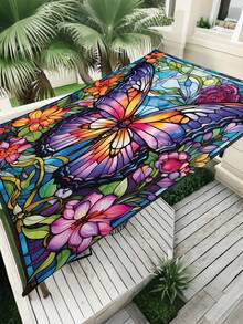 1pc Butterfly And Flower Print Design Sunshade, Outdoor Adventure Sunshade And Canopy, 2D Flat Printed Tent, Washable, Suitable For Garden, Camping, Beach And Other Multiple Scenes, Equipped With 4 Fixing Ropes And 4 Ground Stakes, Support Frame Not Included - Multicolor - View 6