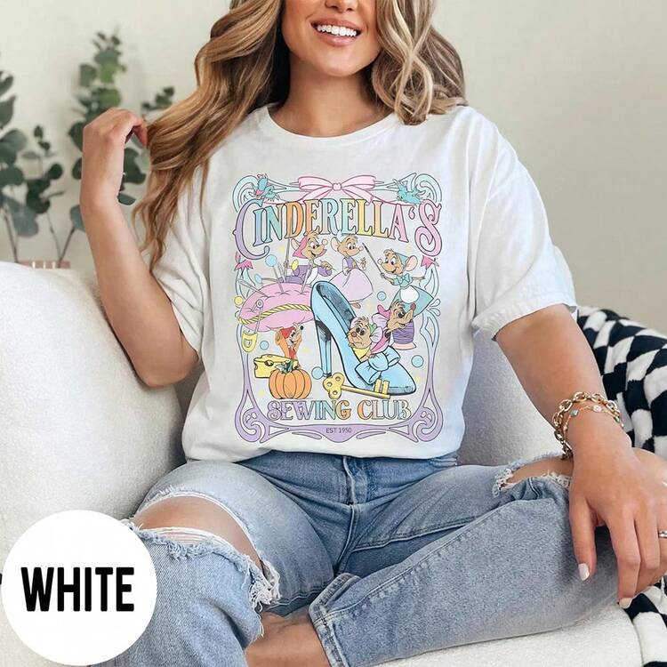 Loose Fit)Disney Cinderella Sewing Club Shirt, Jaq & Gus Glass