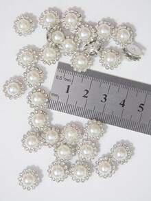 10-200pcs 12mm White Pearl Flowers, White Pearl Inlaid Center Surrounded By Small White Rhinestones, Sunflower Pattern, Shiny Button Rhinestone Flowers, DIY Handmade Accessories, Suitable For Floral Headwear And Clothing Decoration - 12mm White Pearl Flower - View 6