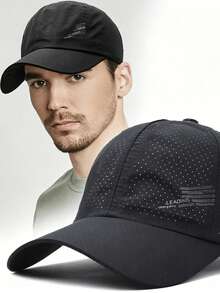 [1pc] Men's Breathable Mesh Quick-Dry Baseball Cap, Large Sun Protection Hat, Outdoor Fishing Sports Sun Hat, Father's Day Gift - Multicolor - View 1