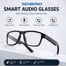 SENBONO 智慧音訊眼鏡 - 觸控操作穿戴式科技、Hi-Fi 音質、內建麥克風、USB 充電、無線連接，適用於音樂、輕量裝飾眼鏡、通話與戶外活動 - 送給男士與女士的完美禮物 - 查看 1