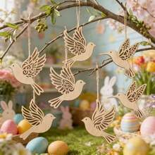6pcs Laser Cut White Paper Dove Hanging Decorations, Suitable For Home Decor, Yard Decor, Hanging Ornaments - Rustic Bird-Shaped Hollow Hanging Decor With Jute Rope, Perfect For Spring/Summer Rustic Party Decor, Wedding Decor, Baptism Decor - Multicolor - View 9