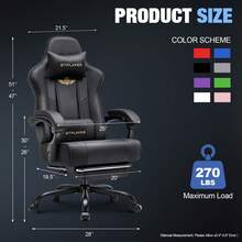 Gaming Chair For Adults Computer Chairs With Footrest Headrest And Lumbar Support Ergonomic Height Adjustable Reclining PC Chair - Black - View 3