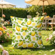 1pc Watercolor Lemon Pillowcase, Fresh Fruit Leaf Print, Double-Sided Print, Without Pillow Insert, Suitable For Sofa Living Room Bedroom Outdoor - Multicolor - View 6