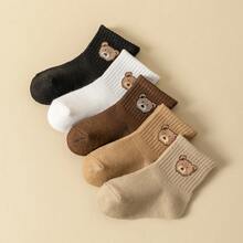 10 pares de calcetines de media caña para bebé y niño pequeño, con lindo patrón de oso, unicolor, cómodos - Multicolor - Ver 3