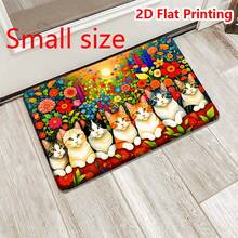 1/2/3 piezas Juego de alfombrillas de cocina con diseño de gato de dibujos animados, suaves y antideslizantes, fáciles de limpiar, de franela para baño, dormitorio, entrada y lavandería, de poliéster lavables a máquina, con respaldo antideslizante, forma rectangular, decoración estilo granja, alfombrilla para lavandería - Rojo - Ver 16