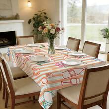 1 pieza Mantel con estampado de rayas de comida italiana dibujado a mano de colores, estilo mediterráneo occidental con frutas, verduras y vino, 140*220cm/140*180cm/140*140m/90*140m, material de poliéster estampado, decoración de mesa, decoración del hogar, decoración de cocina, mantel rectangular, mantel cuadrado, decoración del hogar adecuada para picnic, camping, fiesta, buffet de restaurante, decoración del hogar, decoración de sobremesa, bricolaje del hogar - Multicolor - Ver 8