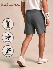 Vancamel Pulse Men's Shorts, Fashionable Minimalist Loose Breathable Outdoor Sports Pants, Patchwork Design Casual Sportswear - Light Grey - View 2