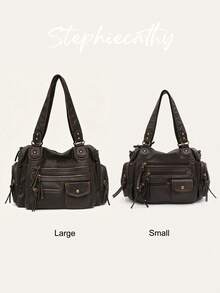 STEPHIECATHY Tas Selempang Wanita, Ukuran Kecil, Unisex, Gaya Retro Kasual Praktis, Cocok untuk Perjalanan Sehari-hari ke Kampus, Terbuat dari Kulit Imitasi PU Lembut Warna Polos, Penutup Resleting, Desain Multi-Saku, Dua Tali Bahu Pendek, Sabuk Pinggang yang Dapat Diatur. - Kopi - View 6