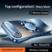 [Local Delivery Within 24 Hours]Matte Metallic Silver Phone Case, Available In Multiple Colors, With A High-End Appearance, Large Glass Lens Window Paired With A Circular Magnetic Decoration, And -Plated Gold Edges Outlining The Frame. The Integrated Lens Protection Cover Is Paired With A Circular Decorative  And Features Clean, Rounded Edges. The Case Is Easy To Clean Without Leaving - 藍色 - 查看 4