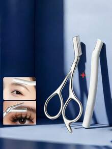 1pc Stainless Steel Eyebrow Comb Scissors, Suitable For Trimming Eyebrows, Bangs, Hair Ends, Sideburns, Etc. - Silver - View 13