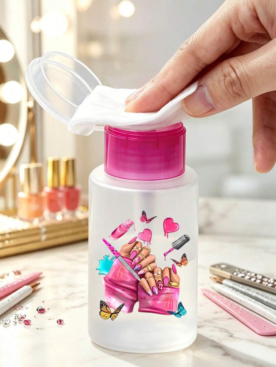 Botella de removedor de esmalte de uñas con patrón de lazo, adecuada para removedor de esmalte de uñas - Botella de embalaje de viaje recargable, adecuada para uso en el hogar, salón y viajes. Removedor de maquillaje de labios y ojos, reutilizable, botella de removedor de maquillaje, esencial de viaje - Multicolor - Ver 1