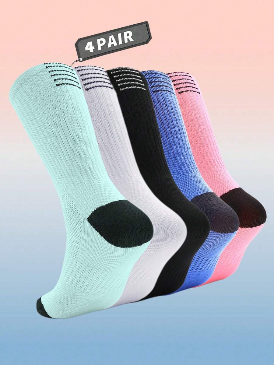 4 Pairs Crew Compression Cycling Socks For Men & Women, Suitable For Cycling, Running, Hiking Sport, Gym,Tennis, Golf, Working. - Multicolor - View 1