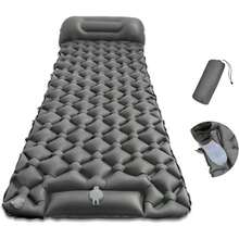 YEHUARIS Almohadilla Inflable Ultraligera para Dormir, Bomba de Pie Incorporada Portátil+ Almohada con Bolsa de Almacenamiento para Camping al Aire Libre, Mochilero y Senderismo, Individual (Gris) - Individual + Gris - Ver 1