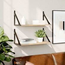 vidaXL Wall Shelves, 2 Pieces, Light Oak Khaki, 80 X 15 X 15.5 Cm, Engineered Wood, Modern, Sturdy Wall Shelves, Rectangular Storage For Living Room, Space-Saving, Stylish, Practical - Light Oak Khaki - View 7
