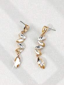 1 Pair Women's Elegant Exquisite Faux Crystal Long Earrings Suitable For Daily Wear (Card For Reference Only, Card Is Random) - Champagne - View 4