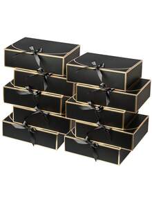 1/5/10PCS Black And Gold Lid Gift Boxes With Ribbon Tie Elegant Decorative Sturdy Cardboard Present Favor Storage Container Box Set For Wedding Birthday Valentine Day Anniversary Party Celebration Home Decor Craft - Black Gold - View 2