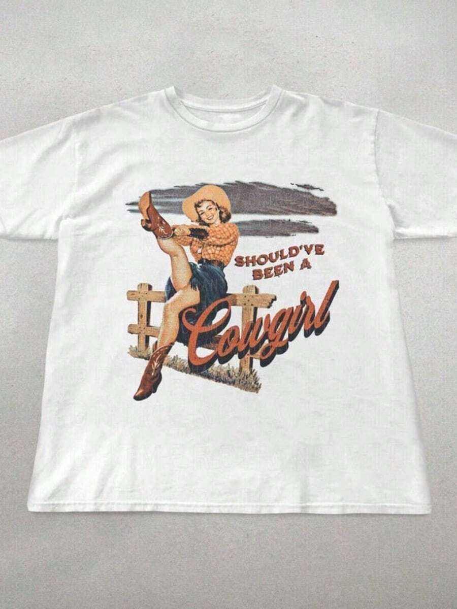 Camiseta Casual, Camiseta Retro de Vaquera, Camiseta con Gráficos de Chica Campestre, Regalos para Ella, Camisa Estilo Western Vintage de los 90, Ropa Linda de Vaquera, Unisex, 100% Algodón, - Blanco - Ver 1