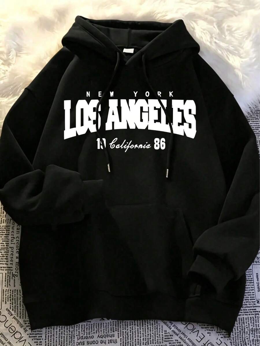 Men's Casual Hoodie - Urban Style For Going Out And Relaxing At Home - Minimalist Letter Print Hoodie For Men - Urban Fashion Sweatshirt - 黑與白 - 查看 1