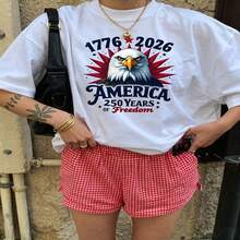 Heartfelt Daily Casual Graphic T-Shirt 100% Cotton Oversized Soft Breathable Casual Crewneck Short Sleeve Top Vintage Aesthetic Red White Checkered Shorts Patriotic Eagle Design For Casual Wearers Fashion Lovers Daily Outfit Enthusiasts Gift Givers - 白色 - 查看 18