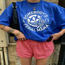 Heartfelt Daily Casual Graphic T-Shirt100% Cotton Oversized Soft Breathable Casual Crewneck Short Sleeve Top Vintage Aesthetic Red Checkered Shorts Street Style Fashion Lovers Casual Wearers - Azul - Ver 19
