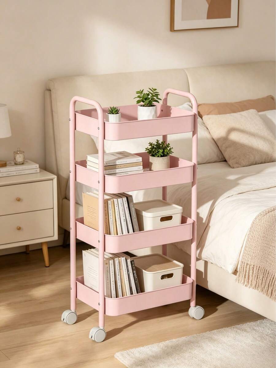Three-Tier Hollow Storage Trolley Equipped With Universal Casters And Curved Easy-To-Push Handles; Available In Multiple Colors For Flexible Storage In Kitchens, Bathrooms And Living Rooms. - Multicolor - View 1