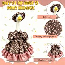 Porch Goose Statue Spring Outfit Creative Goose Statue Floral Print Dress With Hat For Outdoor Garden Yard - Patchwork - View 7