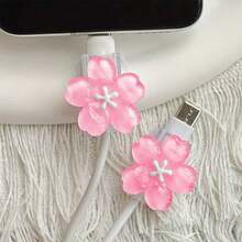 2pcs Cherry Blossom Phone Charging Cable Protector, Data Cable Protection Set (Battery Not Included), Perfect Gift For Birthday, Wedding, Valentine's Day, Back To School, Halloween - Cute Little Gift For Your Loved One - Multicolor - View 9