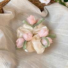 1pc Gentle Tulip Elegant Sweet Elegant Hair Tie Ponytail Hair Rope Versatile Scrunchie Hair Accessory For Women Elastics Rubber Bands - Multicolor - View 5