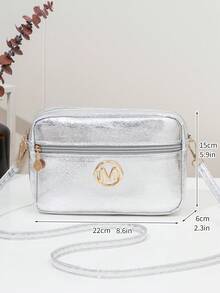 Fashionable Women's Shoulder Crossbody Small Square Bag Gold - Silver - View 3