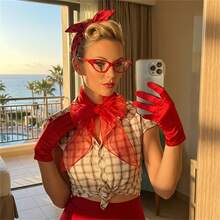 5件組 1940s-1950s復古針頭女郎服裝套裝，紅色波點髮帶、貓眼眼鏡、緞面手套，搖滾風格女裝，適合女性角色扮演、萬聖節派對、40s-50s主題派對、化裝舞會、日常穿著與主題派對 - 彩色 - 查看 5