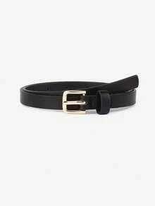 1pc Kids' Gold Square Buckle Pu Belt - Black - View 1