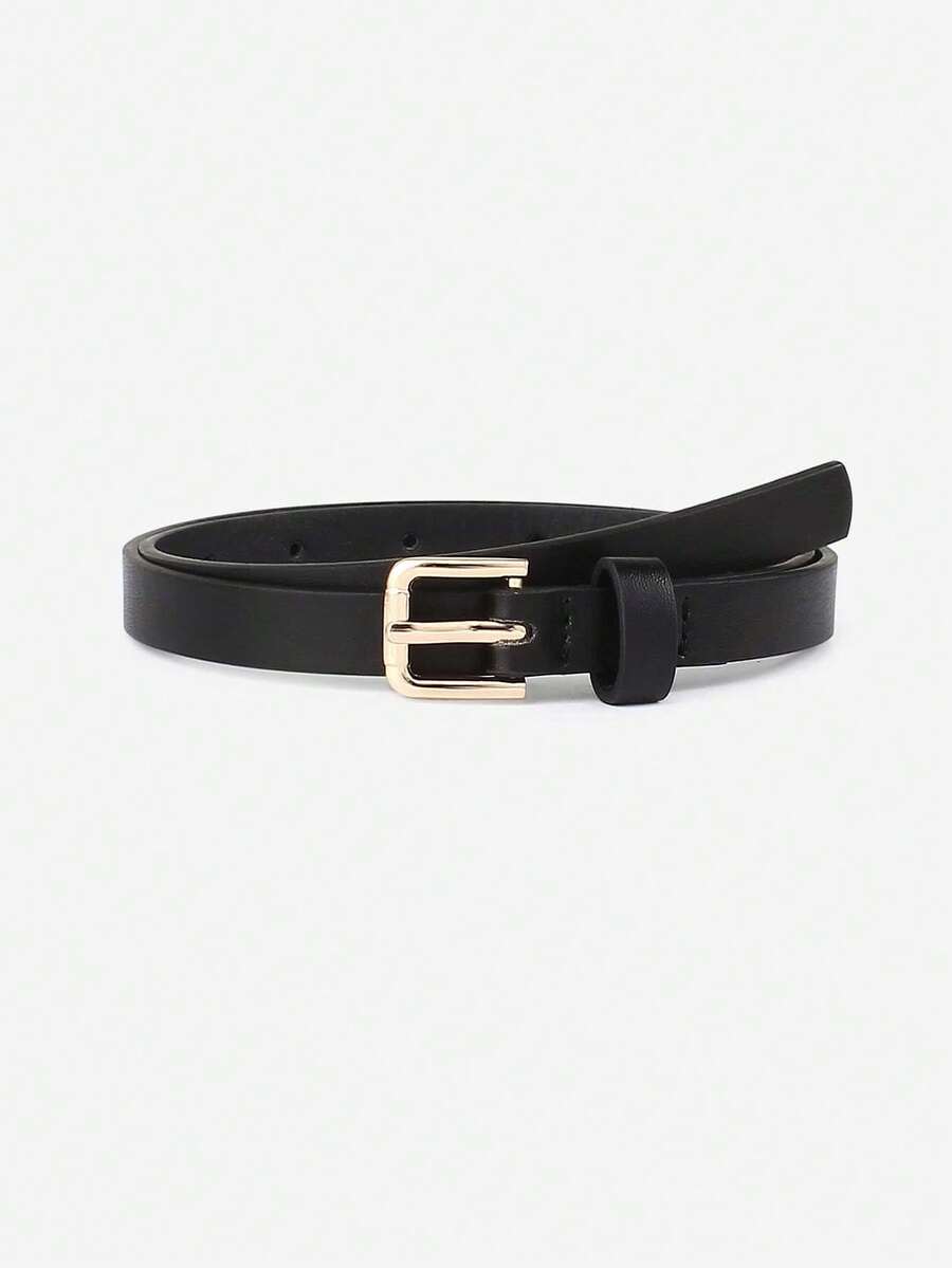 1pc Kids' Gold Square Buckle Pu Belt - Black - View 1