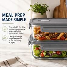 Stozle 2pcs Glass Food Storage Container With Air Vent (Gray) - Airtight Glass Food Container Set - Food Storage Containers With Lids (Snap-Lock) - Microwave, Oven, Freezer, And Dishwasher  - Ideal For Meal Prep - Grey 1040ml - View 3