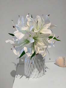 6/1pc White Artificial Lily Flower, Faux Floral Decoration, 34cm Plastic Fake Flower Suitable For Home Decor Bouquets, DIY Wedding Bridal Gifts,Birthday Party Supplies, Table Decorations, Garden Ornaments, Wedding Decoration Bouquets - White - View 2
