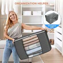 105L Large Storage Bag, Under Bed Storage Container, Closet Organizer Box, Foldable Under Bed Storage Bag For Linen, Sheets, Blankets, Clothes, Quilts, Sweaters, Pillows, Wrapping Paper, Grey, 6pcs Clothes Storage Box Foldable Closet Organizer With Reinforced Handles, Can Hold Clothes, Blankets, Quilts, Sheets, Pillows And Toys With Lid, Foldable Blanket Storage Bag With Zipper, Transparent Window And Reinforced Handles, Closet And Organizing Clothes, Sweaters, Quilts, Bedding - View 9
