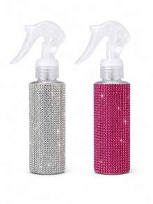 1pc Rhinestone Decorated Mist Spray Bottle, Luxury Sparkling Style, Full Rhinestone Pattern, Minimalist Cylindrical Shape, Suitable For Cosmetics, Home Cleaning, Hair Care, Disinfection, Watering Plants And More Scenarios - Multicolor - View 6