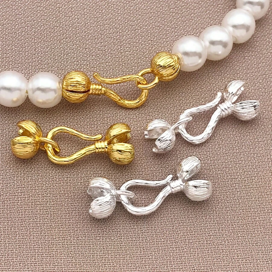 2pcs Copper Plated 18K Gold High Color Retention Pepper Bead Clasp With Anti-Oxidation Storage Bag, For High Color Retention DIY Bracelet, Necklace Flower Bud Connector, End Clasp - Christmas DIY Jewelry Accessories