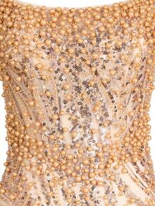 Women's Formal Champagne Pearl Embellished Evening Gown, Suitable For Summer Gala, Wedding Guest, Cocktail Party, Graduation Ceremony - Gold - View 9