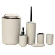 6-Piece Bathroom Accessory Set, Plastic Gift Set, Includes Toothbrush Holder, Tumbler, Soap Dispenser, Soap Dish, Toilet Brush Holder, Trash Can, Suitable For Birthday, Housewarming, Holiday Gifts, Available In White, Red, Brown And Black - Multicolor - View 11