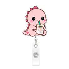 TONAVIETO 1pc Drinking Milk Tea Dinosaur Badge Reel Acrylic Retractable Badge Holder Clip With Swivel Alligator Clip For Nurses Doctors Office Worker Social Worker - Dinosaur - View 7