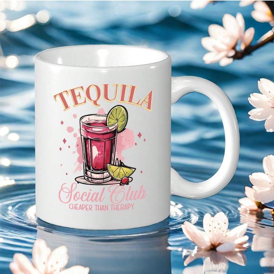 1 unidad con diseño de TEQUILA SOCIAL CLUB. Impresión de texto. Regalo de cumpleaños, regalo de Halloween, regalo de Acción de Gracias, regalo de Navidad. Lavar solo a mano. Vajilla reutilizable. Taza de café de cerámica. Taza de café para leer o para la oficina, 325 ml (11 oz). - Blanco - Ver 1