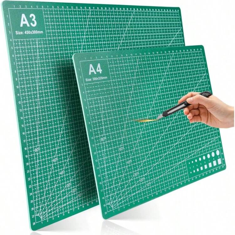 1pc Double-Sided Green Cutting Mat, A4 Size With Scale Grid + Multi-Angle Marking Lines For Precise Positioning. PVC Material Self-Healing Blade Marks, Easy Cutting Without Leaving Traces, Protective Desktop For Paper Cutting, Model Making, Scrapbooking, Crafting And Art Projects. - One Size Fits All - View 1